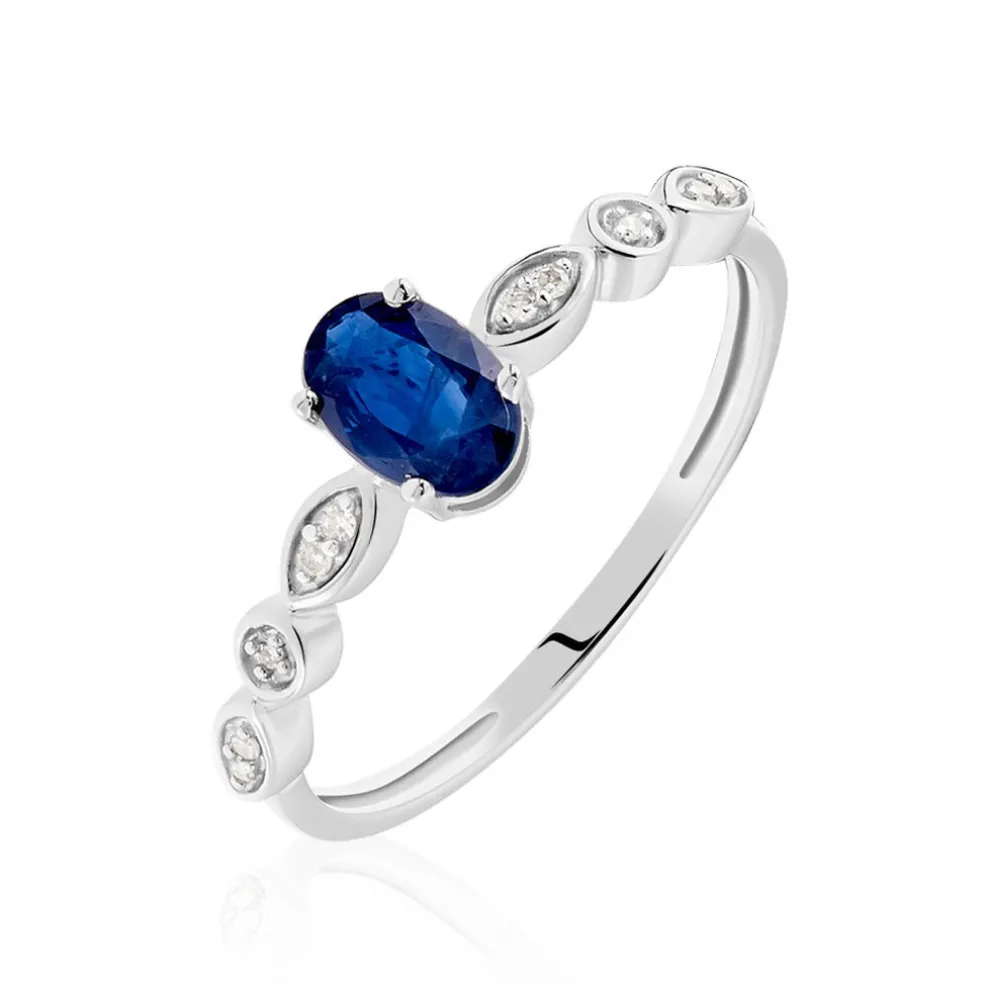 Bague Solitaire Michaela Or Blanc Saphir Et Diamant