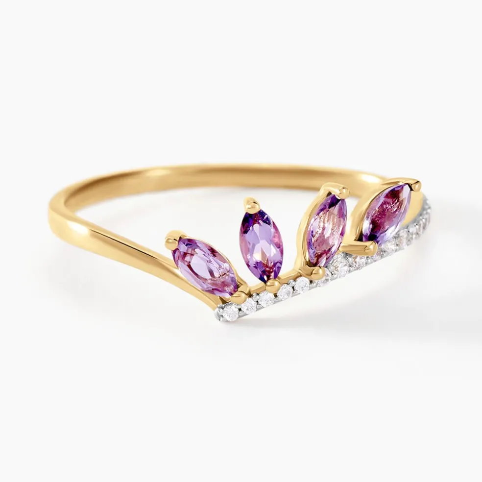 Bague Tiara Or Jaune Améthyste Oxyde De Zirconium