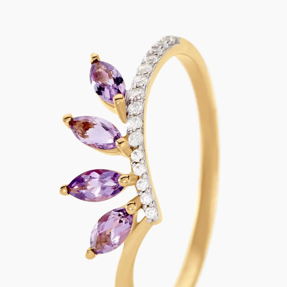 Bague Tiara Or Jaune Améthyste Oxyde De Zirconium