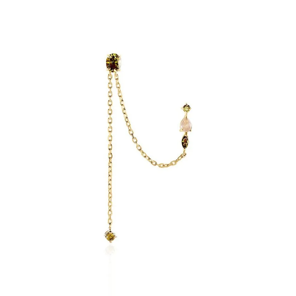 Bijou D'oreilles Angelica Plaque Or Jaune Oxyde Zirconium Labradorite