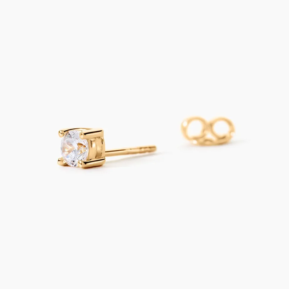 Boucle D'oreille Puce Unitaire Adam Plaqué Or Jaune Oxyde De Zirconium