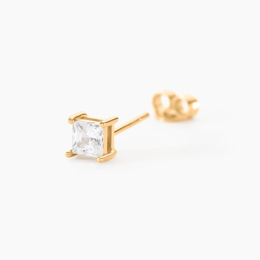 Boucle D'oreille Puce Unitaire Sofiane Plaqué Or Jaune Oxyde Zirconium