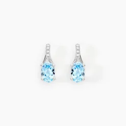 Boucles D'oreilles Audea Or Blanc Topaze Et Oxyde De Zirconium