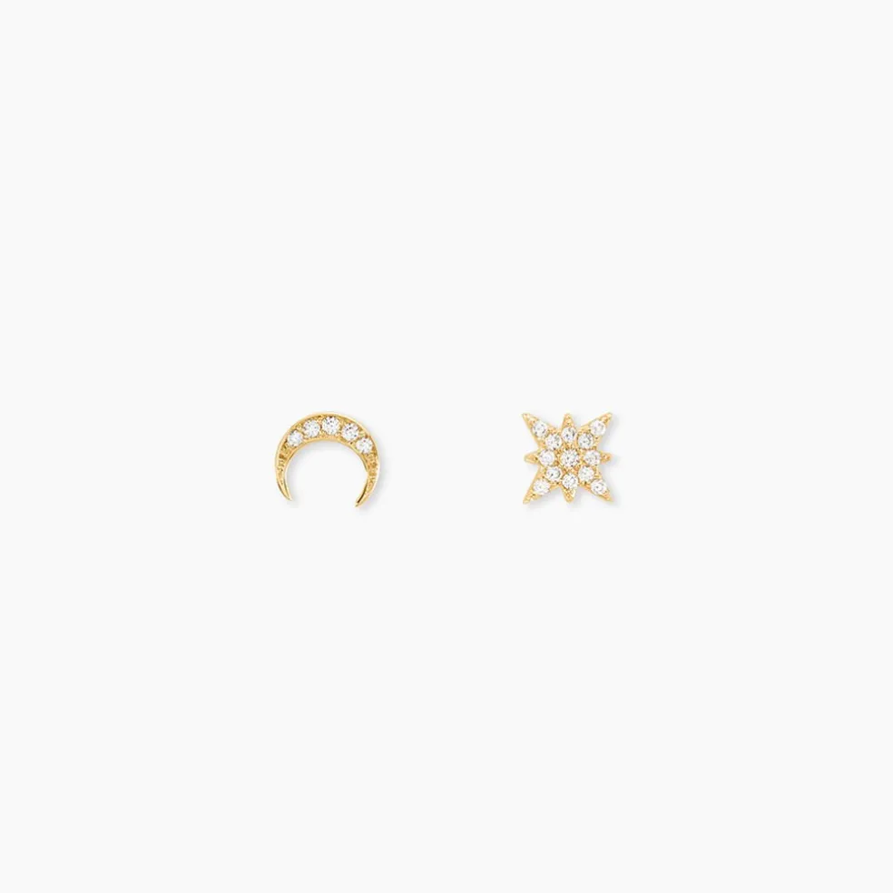 Boucles D'oreilles Dépareillées Munroe Or Jaune Oxyde De Zirconium