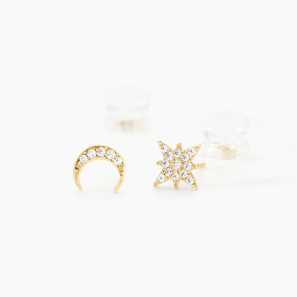 Boucles D'oreilles Dépareillées Munroe Or Jaune Oxyde De Zirconium