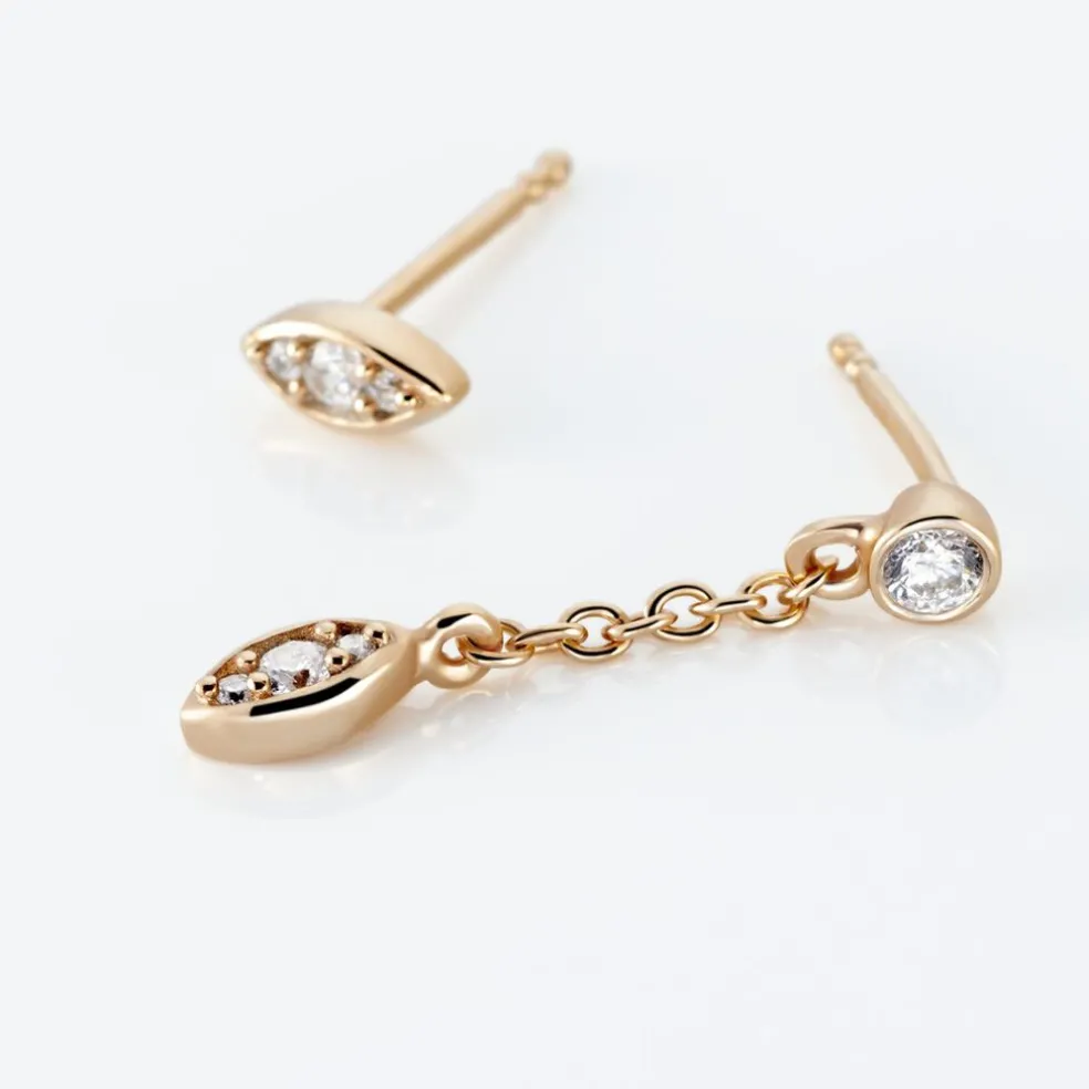 Boucles D'oreilles Dépareillées Argent Rose Braiden Oxyde De Zirconium