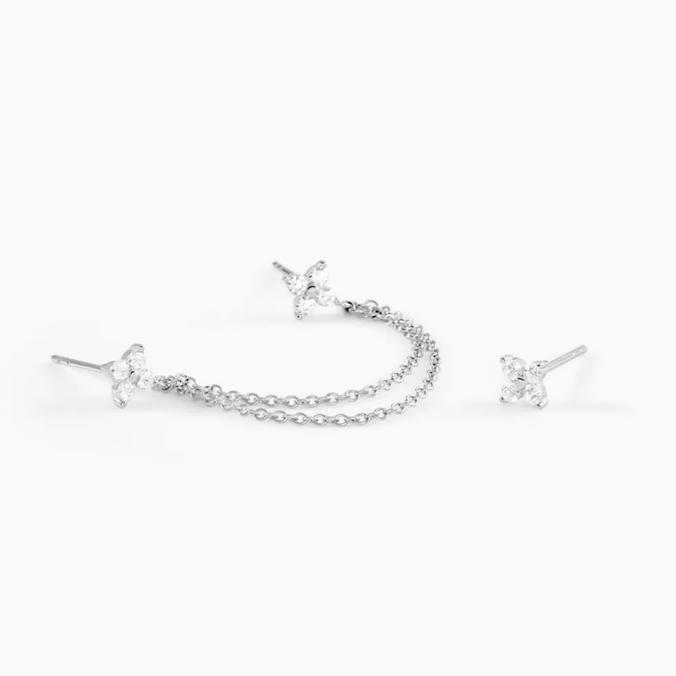Boucles D'oreilles Dépareillées June Argent Blanc Oxyde De Zirconium