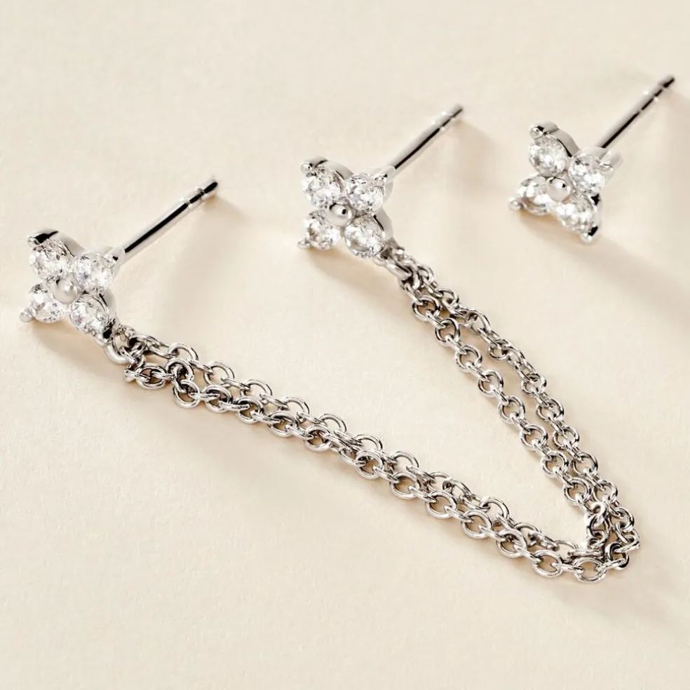 Boucles D'oreilles Dépareillées June Argent Blanc Oxyde De Zirconium