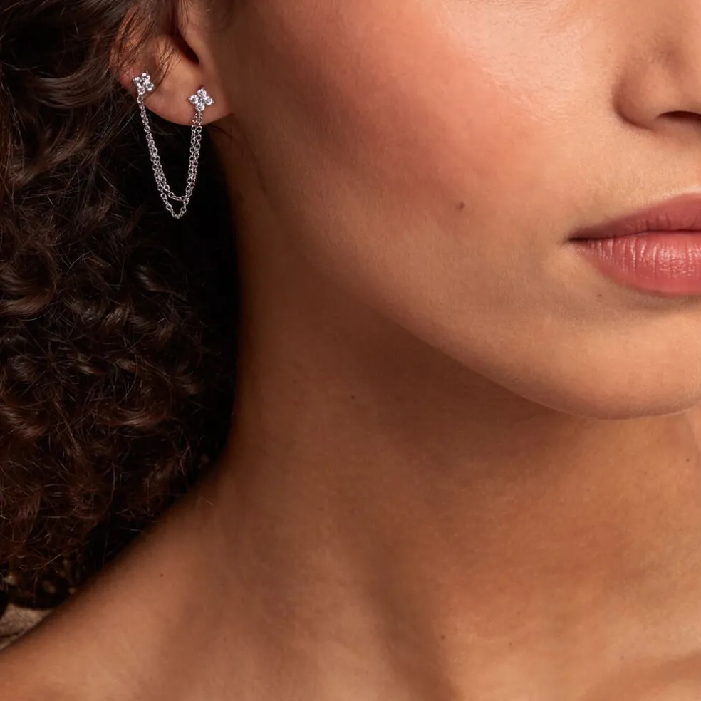 Boucles D'oreilles Dépareillées June Argent Blanc Oxyde De Zirconium
