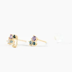 Boucles D'oreilles Dépareillées Printemps Précieux Or Jaune Améthyste