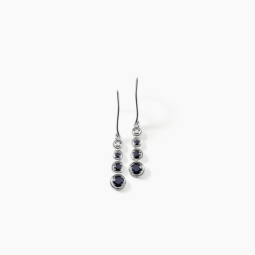 Boucles D'oreilles Pendantes Josephine Or Blanc Saphir Et Diamant
