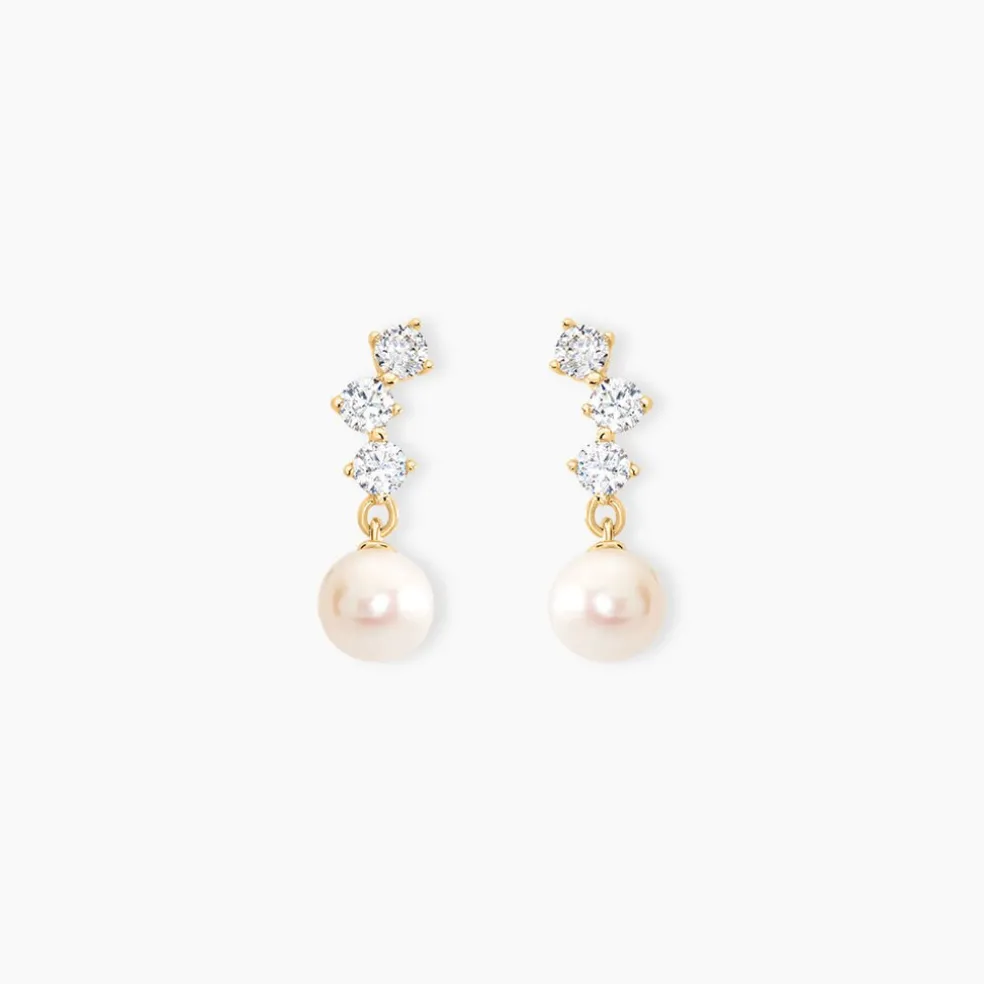 Boucles D'oreilles Pendantes Taiss Or Jaune Perle De Culture