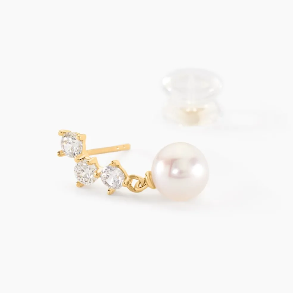 Boucles D'oreilles Pendantes Taiss Or Jaune Perle De Culture