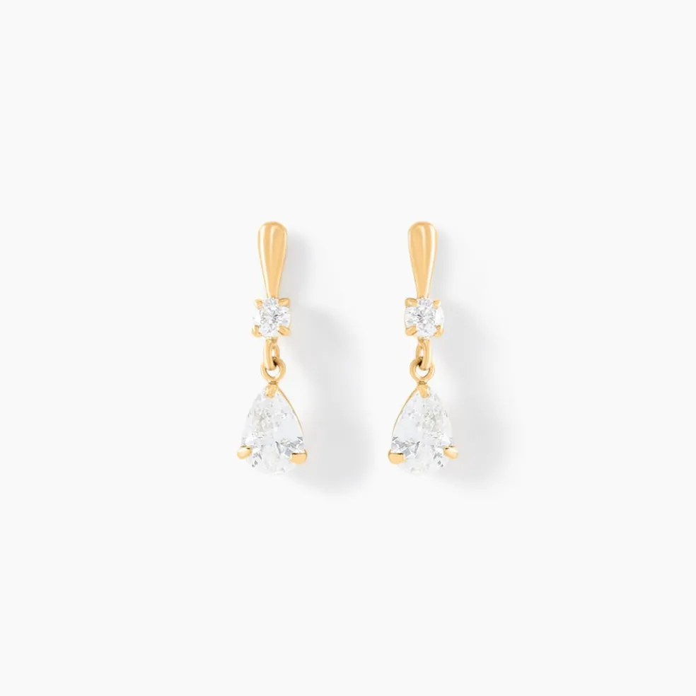 Boucles D'oreilles Pendantes Goutte Or Jaune Oxyde De Zirconium