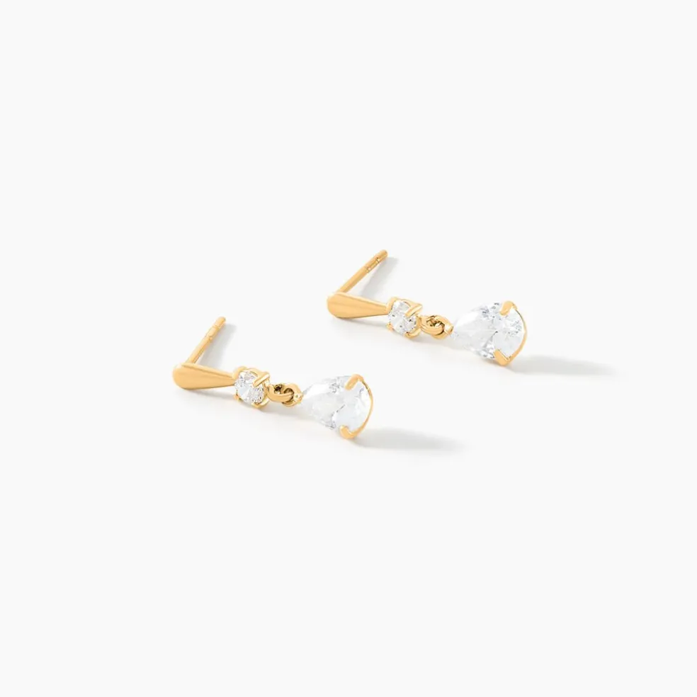 Boucles D'oreilles Pendantes Goutte Or Jaune Oxyde De Zirconium