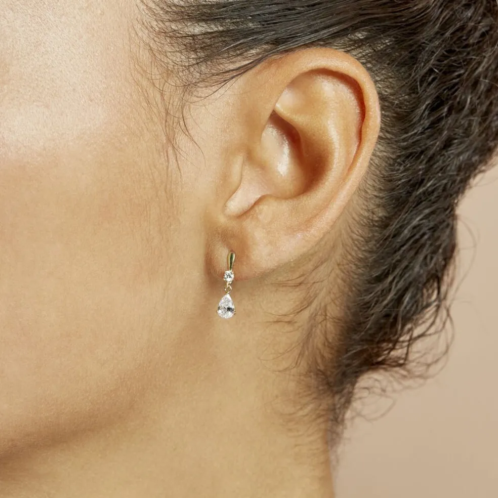 Boucles D'oreilles Pendantes Goutte Or Jaune Oxyde De Zirconium