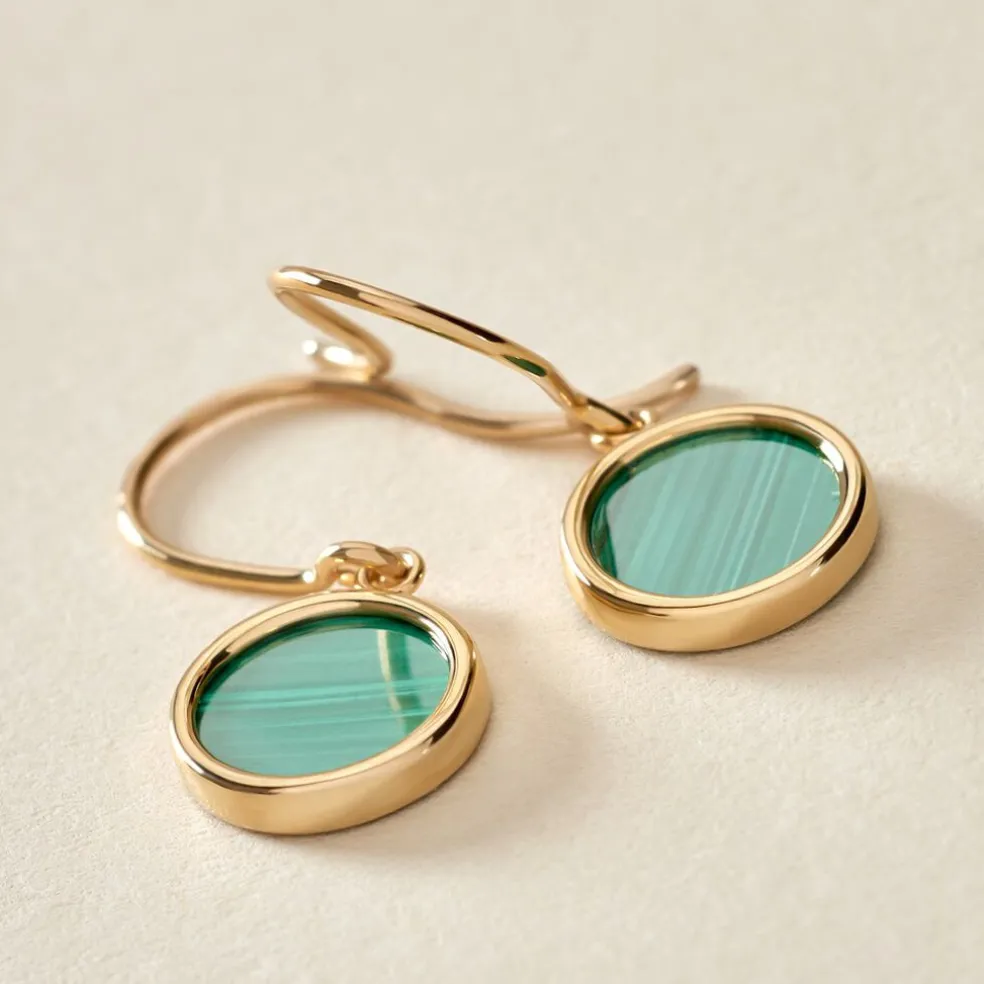 Boucles D'oreilles Pendantes Florica Or Jaune Malachite