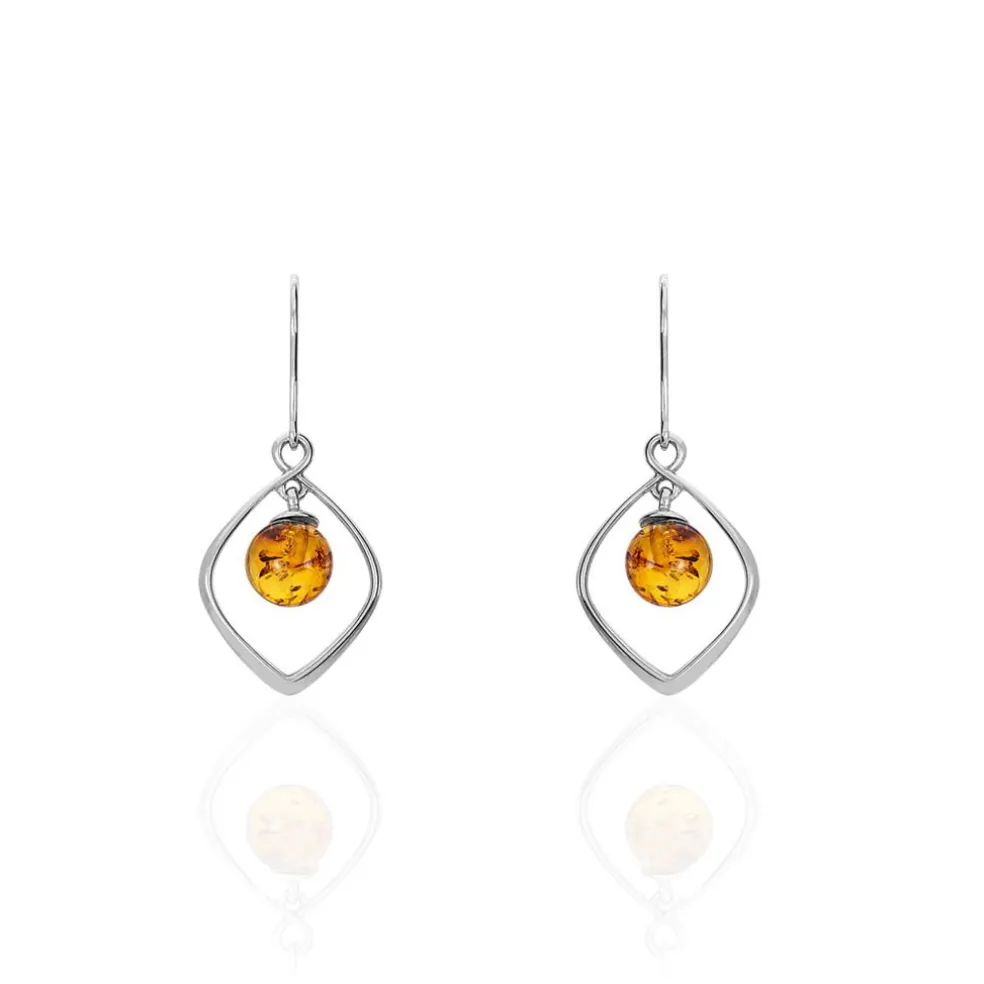 Boucles D'oreilles Pendantes Iva Argent Blanc Ambre