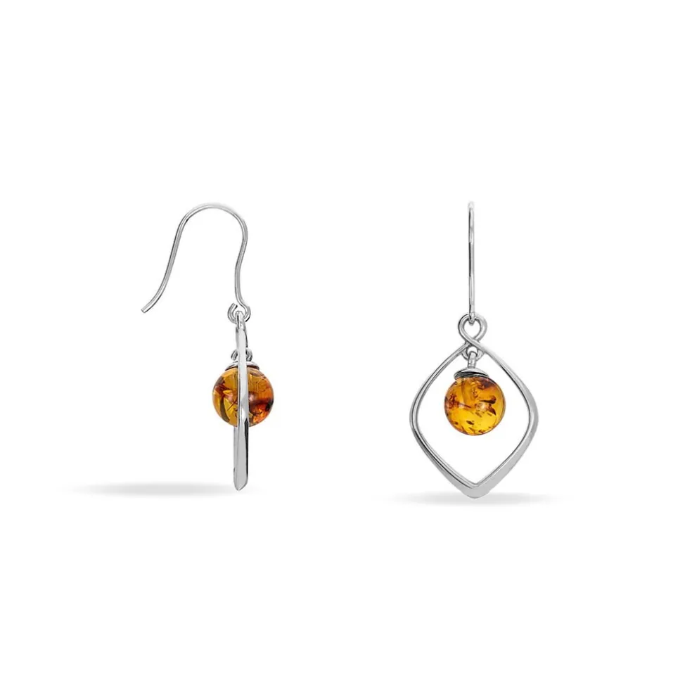 Boucles D'oreilles Pendantes Iva Argent Blanc Ambre