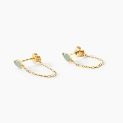 Boucles D'Oreilles Pendantes Ondée Or Jaune Amazonite