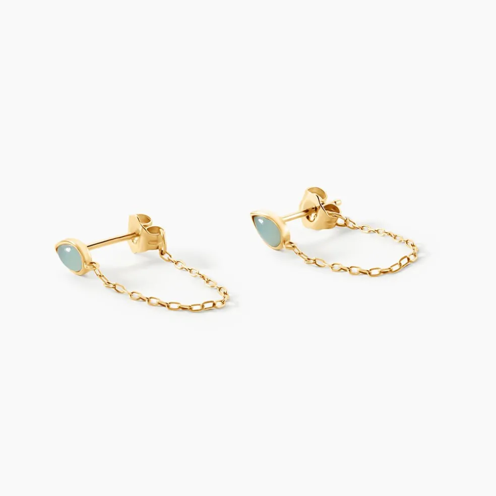 Boucles D'Oreilles Pendantes Ondée Or Jaune Amazonite