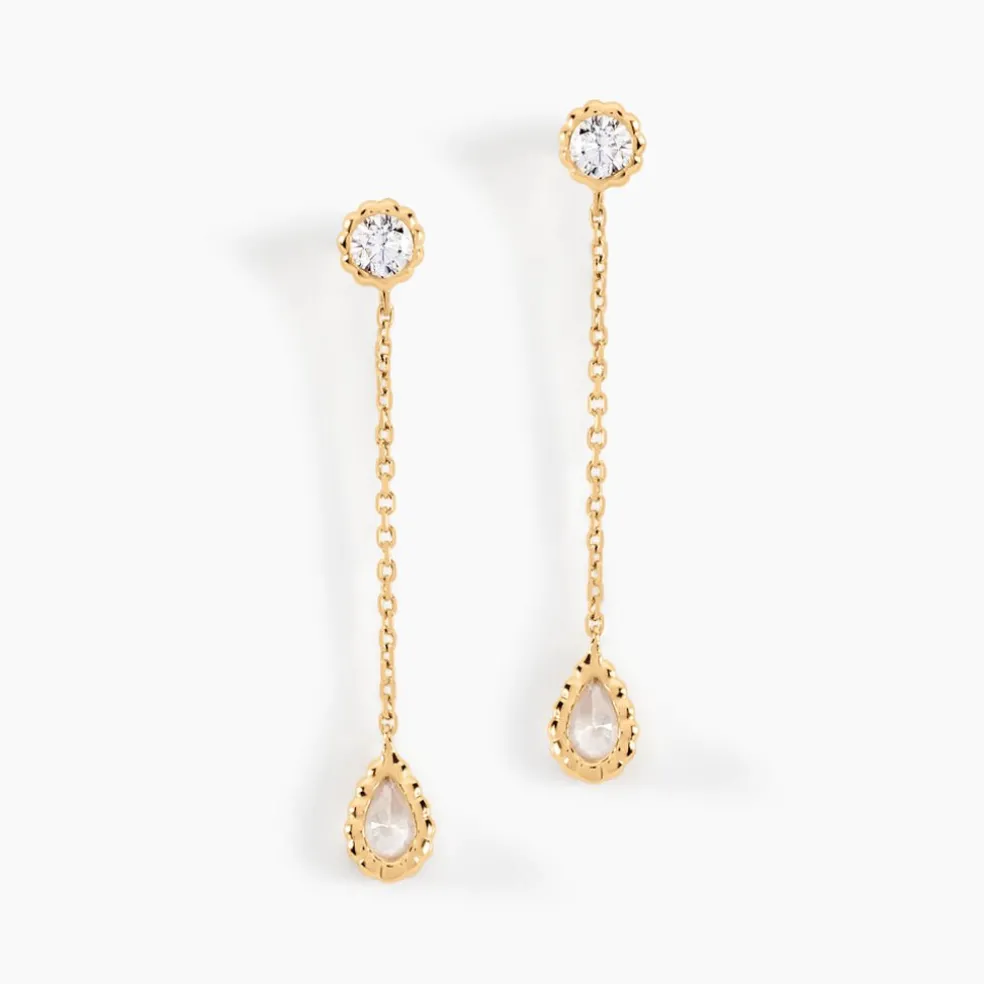 Boucles D'oreilles Pendantes Kadidja Or Jaune Oxyde De Zirconium