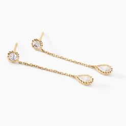 Boucles D'oreilles Pendantes Kadidja Or Jaune Oxyde De Zirconium