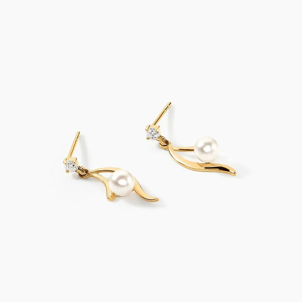 Boucles D'oreilles Pendantes Orientale Or Jaune Perle De Culture
