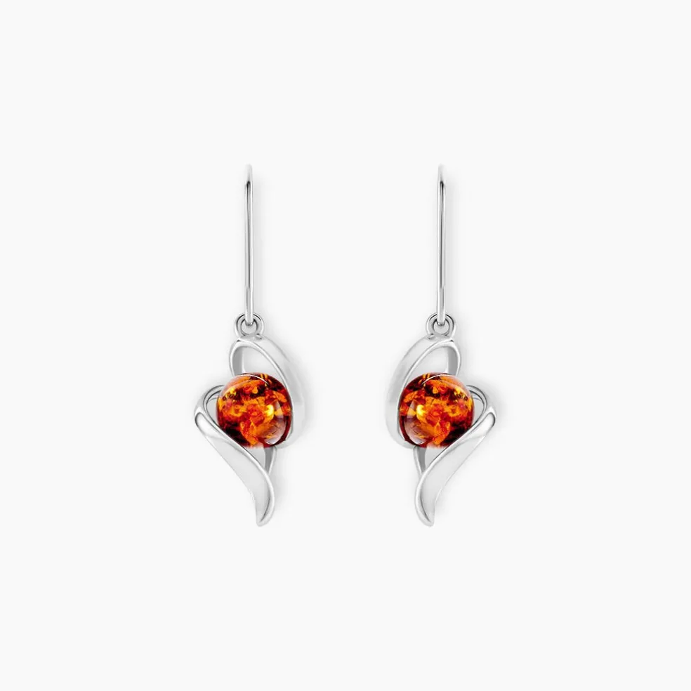 Boucles D'oreilles Pendantes Hilarionne Argent Blanc Ambre