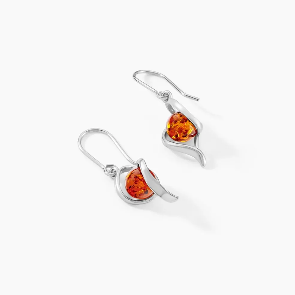 Boucles D'oreilles Pendantes Hilarionne Argent Blanc Ambre