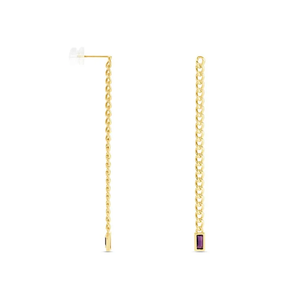Boucles D'oreilles Pendantes Chain Or Jaune Améthyste