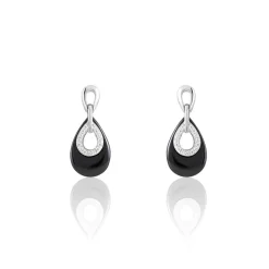 Boucles D'oreilles Pendantes Héléane Argent Blanc Céramique Et Oxyde