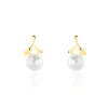 Boucles D'oreilles Pendantes Campanule Or Jaune Perle De Culture