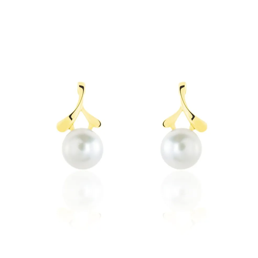 Boucles D'oreilles Pendantes Campanule Or Jaune Perle De Culture