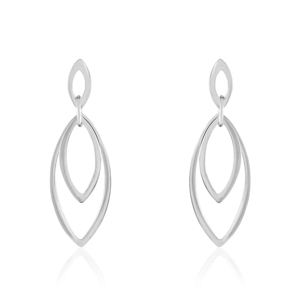 Boucles D'oreilles Pendantes Toupie Argent Blanc