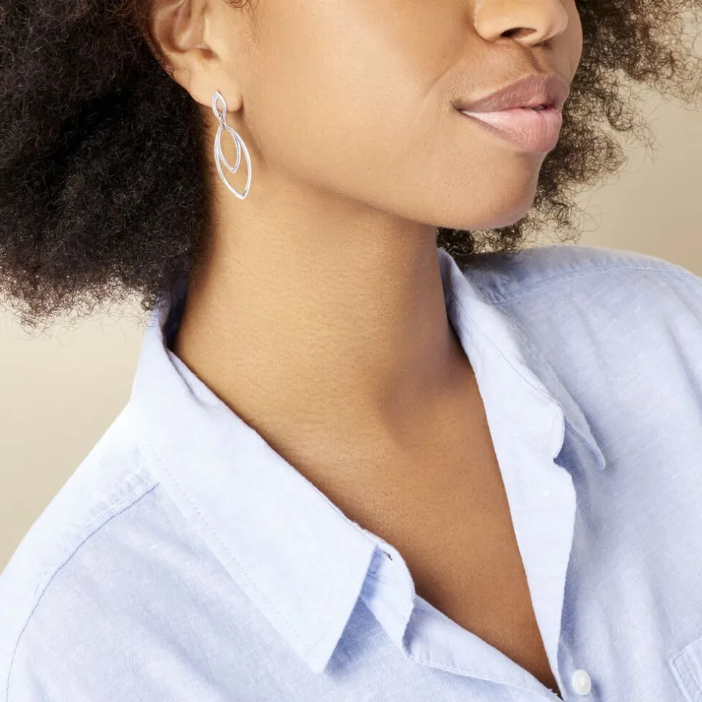 Boucles D'oreilles Pendantes Toupie Argent Blanc