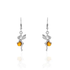 Boucles D'oreilles Pendantes Argent Blanc Abellia Ambre