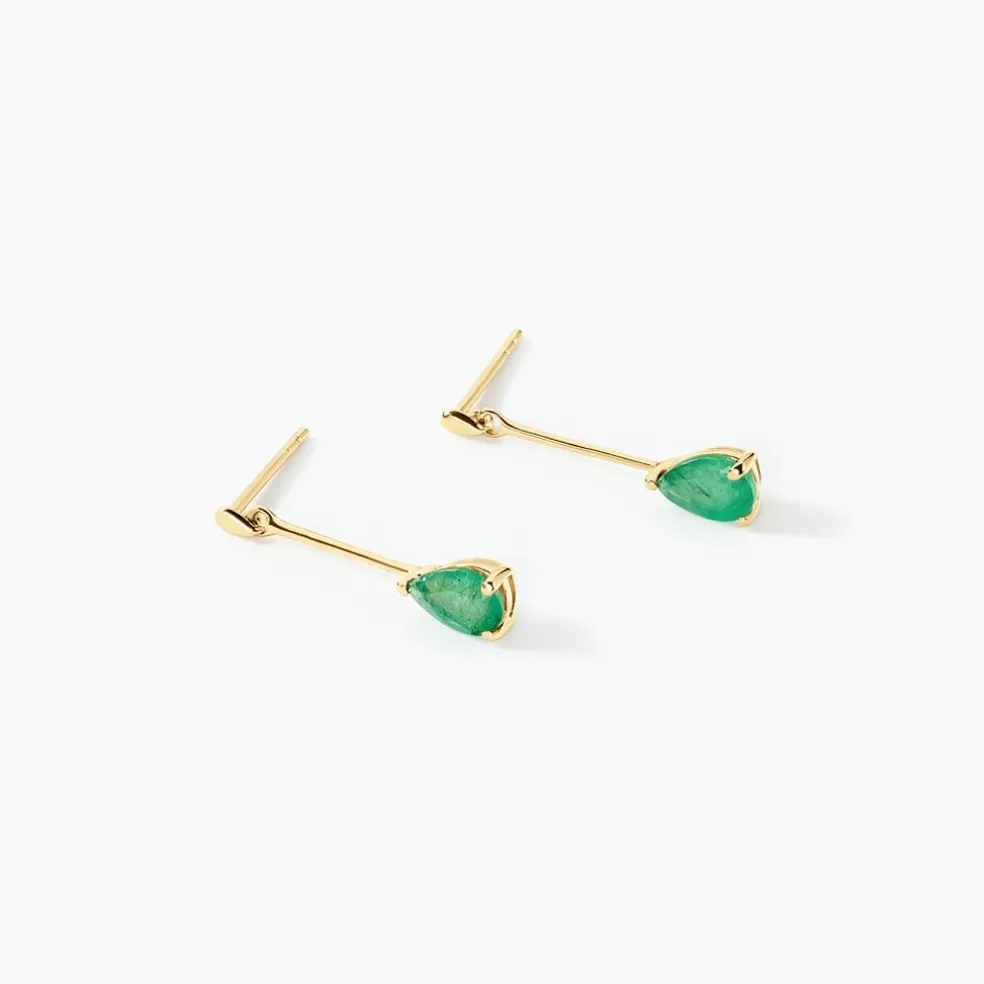 Boucles D'oreilles Pendantes Goutte Or Jaune Emeraude