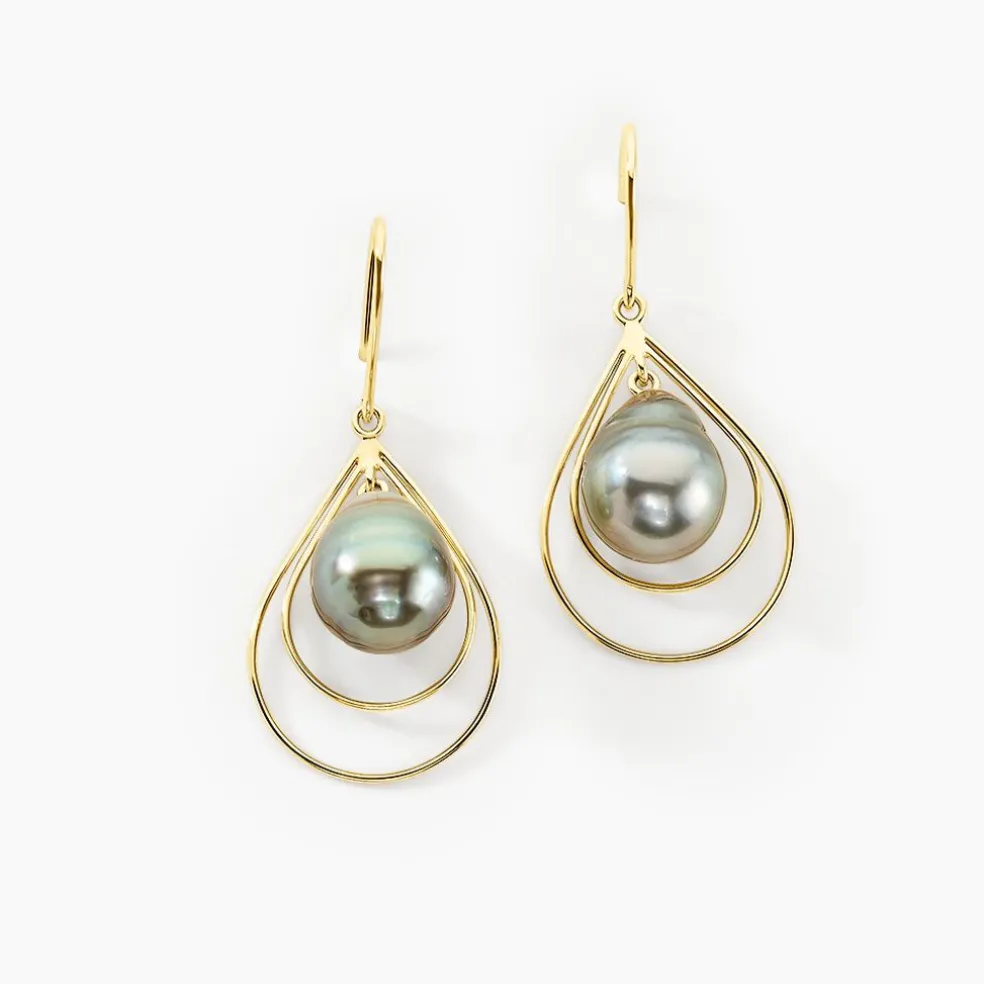 Boucles D'oreilles Pendantes Martyna Or Jaune Perle De Tahiti