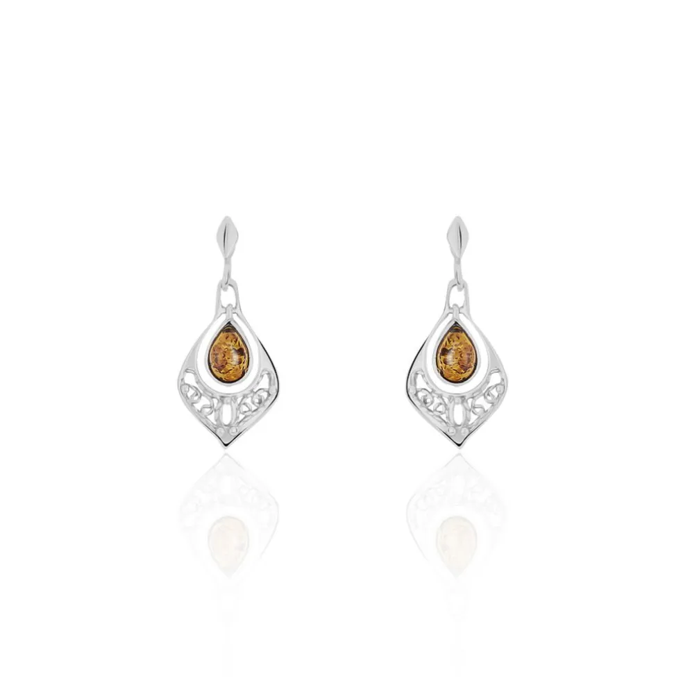 Boucles D'oreilles Pendantes Doralyn Argent Blanc Ambre