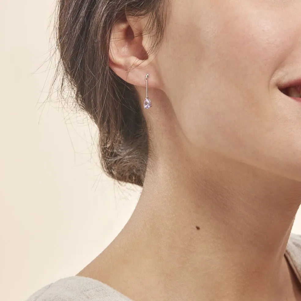 Boucles D'oreilles Pendantes Goutte Or Blanc Amethyste