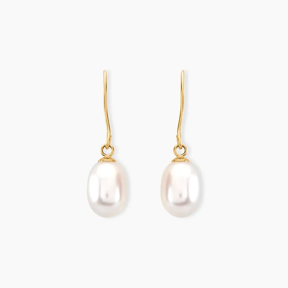 Boucles D'oreilles Pendantes Baroque Or Jaune Perle De Culture