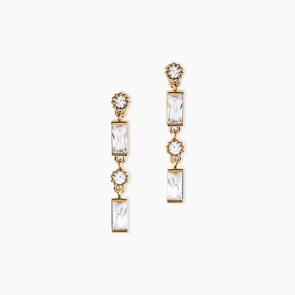 Boucles D'Oreilles Pendantes Estela Plaque Or Jaune Oxyde De Zirconium