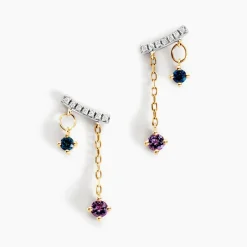 Boucles D'oreilles Pendantes Universe Or Jaune Améthyste Topaze Oxyde