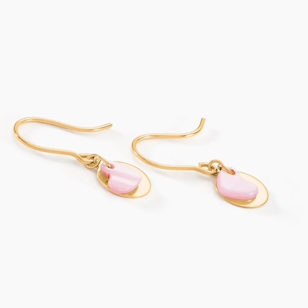 Boucles D'oreilles Pendantes Cleomela Coeur Or Jaune Nacre