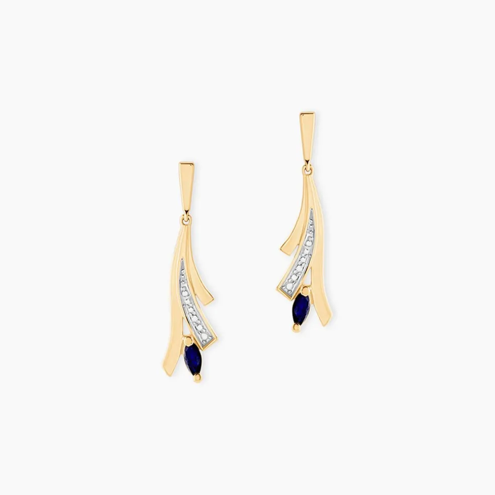Boucles D'Oreilles Pendantes Usha Or Jaune Saphir