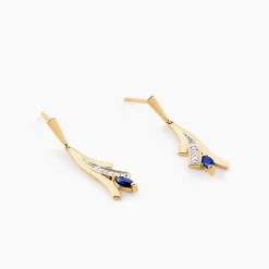 Boucles D'Oreilles Pendantes Usha Or Jaune Saphir