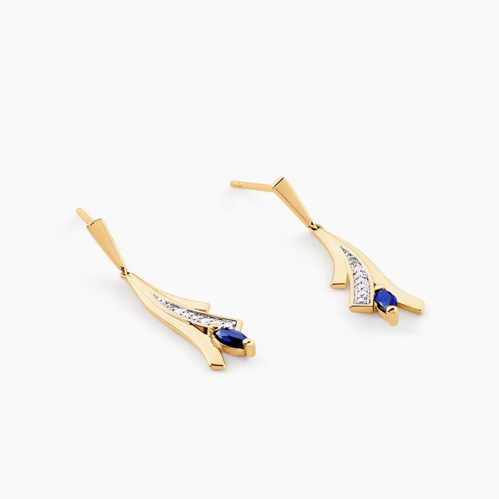 Boucles D'Oreilles Pendantes Usha Or Jaune Saphir