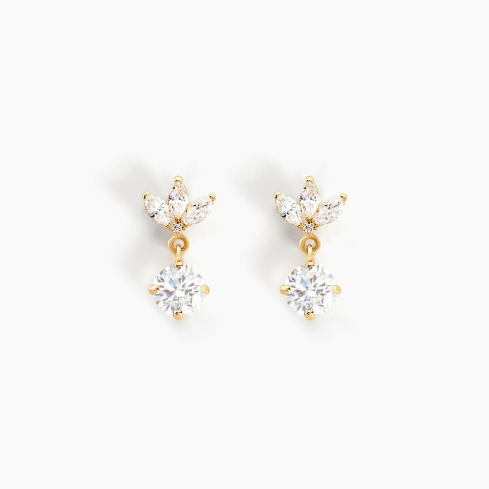 Boucles D'oreilles Pendantes Lavra Or Jaune Oxyde De Zirconium