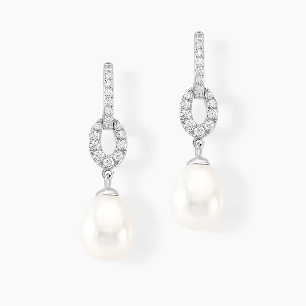 Boucles D'oreilles Pendantes Tiphaine Argent Blanc Perle De Culture